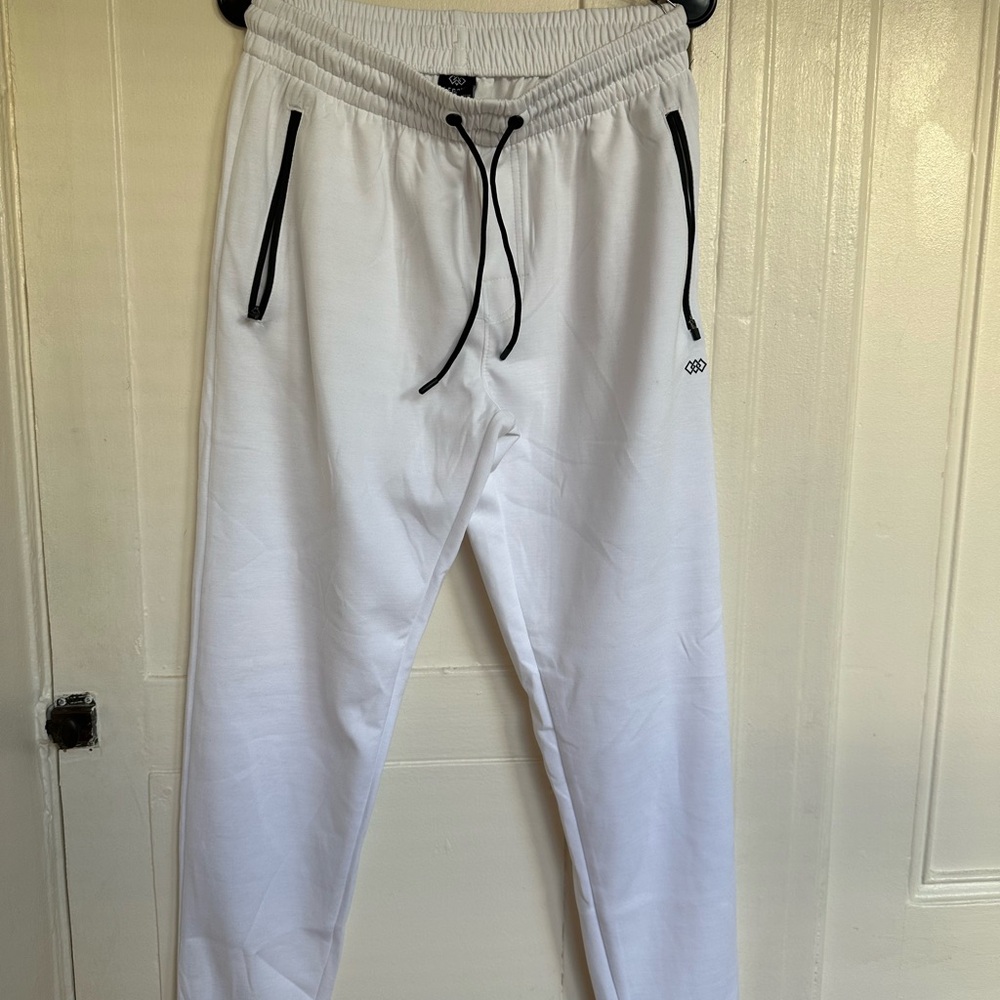 White Jogger Pants with Black Drawstrings